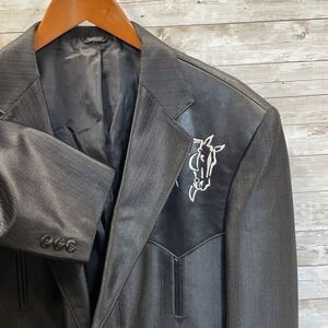 Vtg Pagano West Mens 40R Blazer Coat Black Embroidered Horse Shinny‎ Western USA